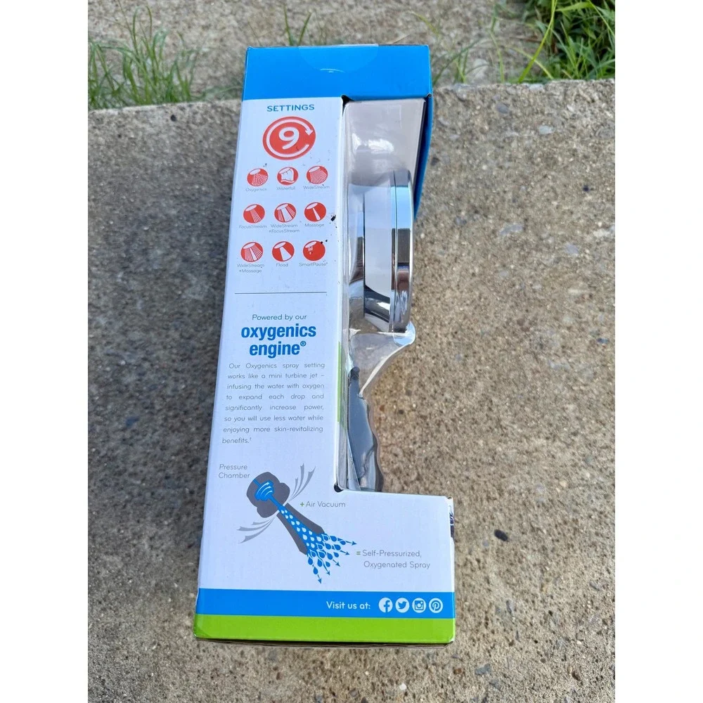 Oxygenics PowerMax Chrome 9-Setting Handheld Shower Head 52188 1.8 GPM